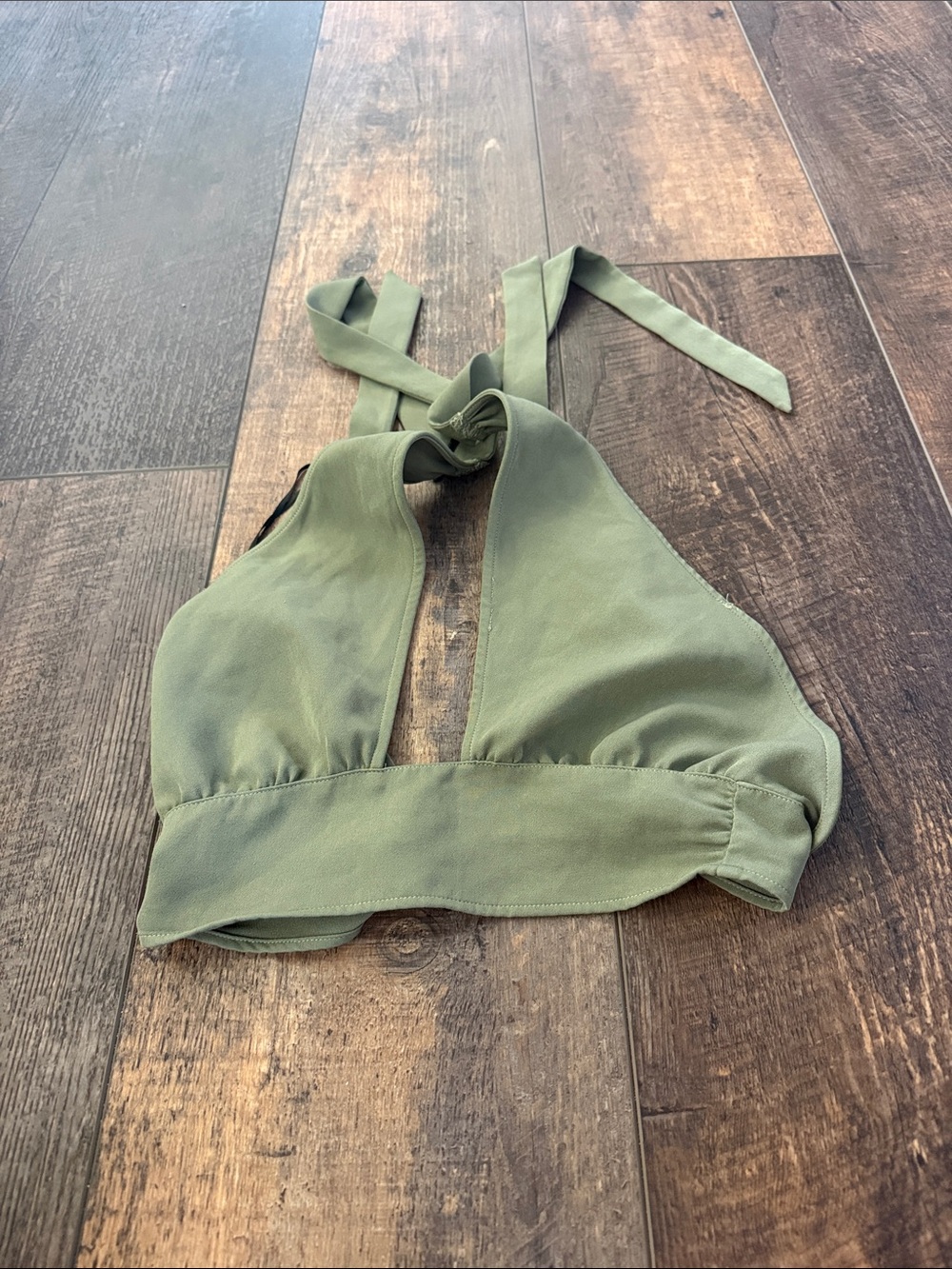 Divided Olive Green Halter Crop Top